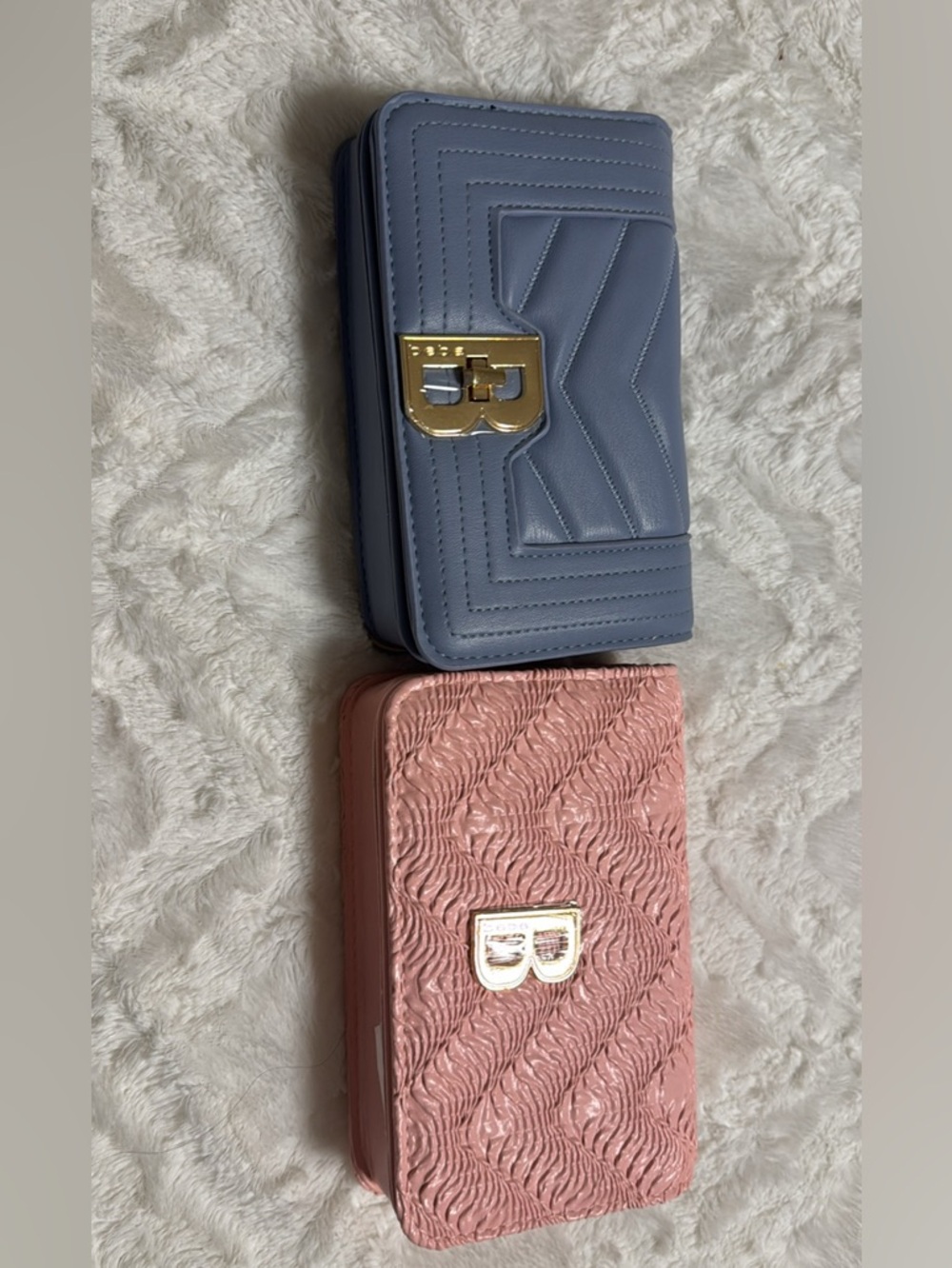 Blue Quilted Crossbody Bag with Gold Logo